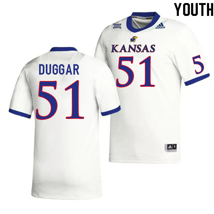 Youth #51 Emory Duggar Kansas Jayhawks College Football Jerseys Stitched Sale-White